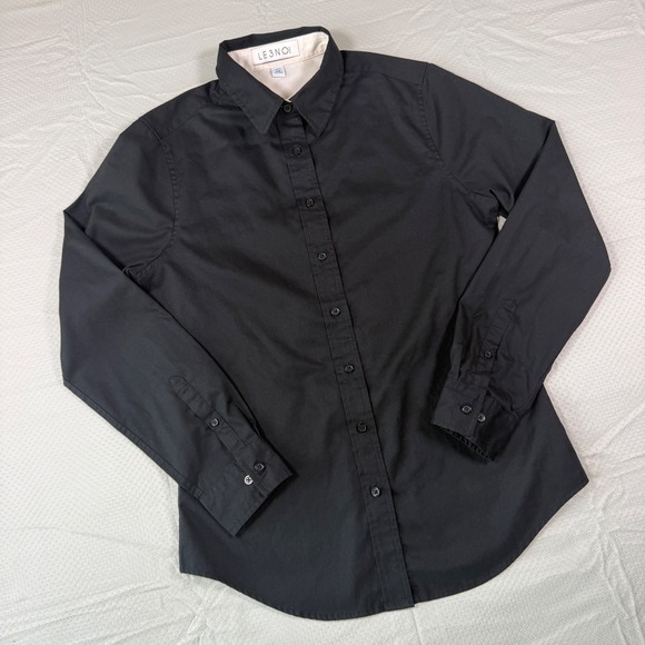 Le3No Tops - LE 3NO Black Button Down Shirt Womens XS Long Sleeve Collared Cotton Blend Top